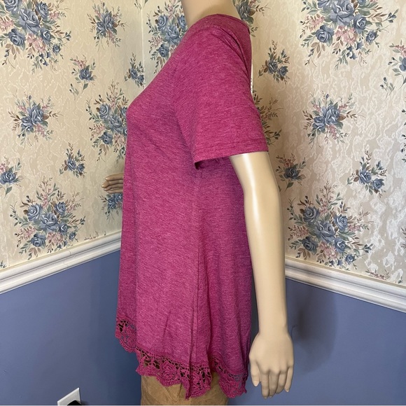 QIXING Short Sleeve Lace Trim Flower Top Red Tunic Blouse, Size L, NWT - Picture 2 of 10